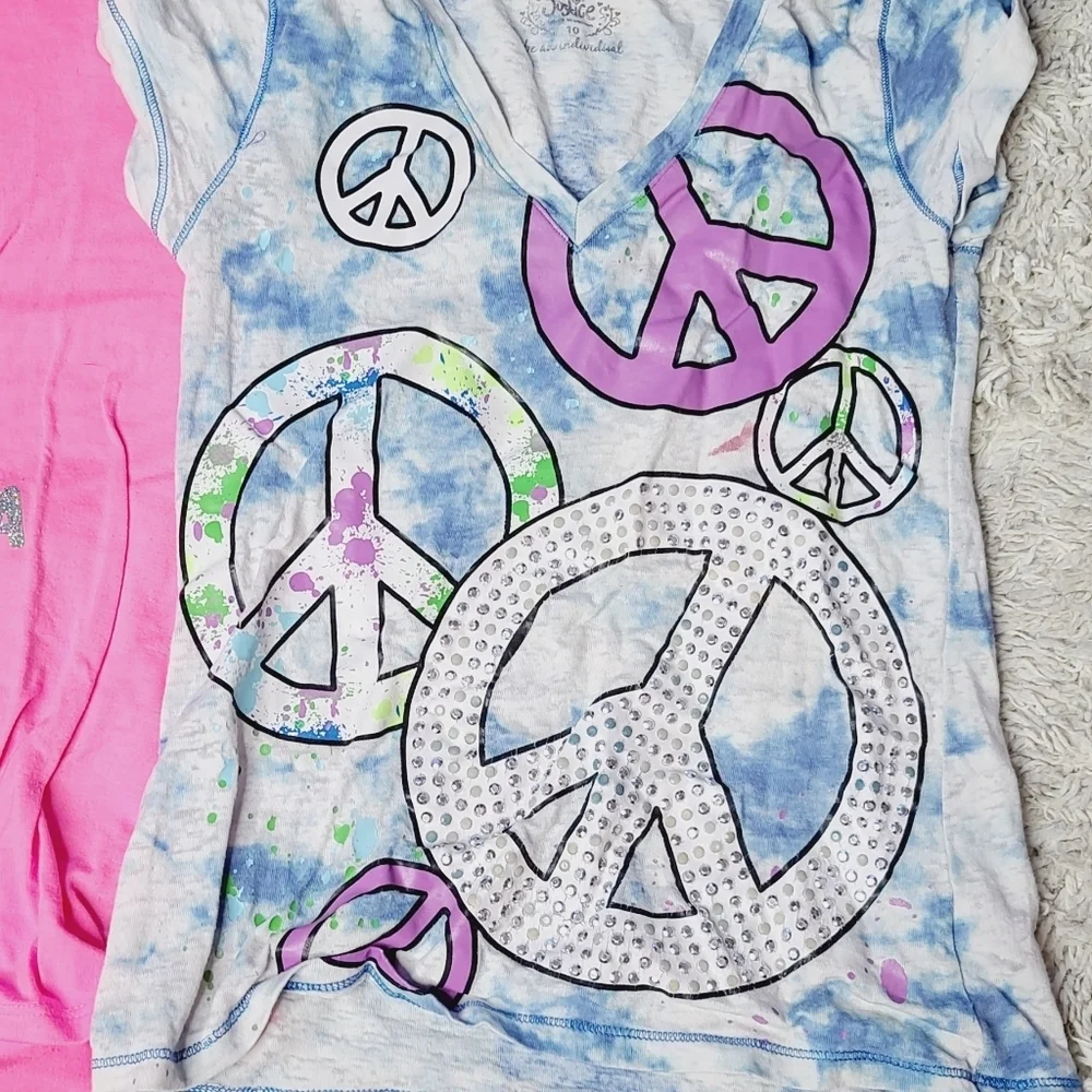 Justice girls 2 Llama peace tops shirts sz 8/10